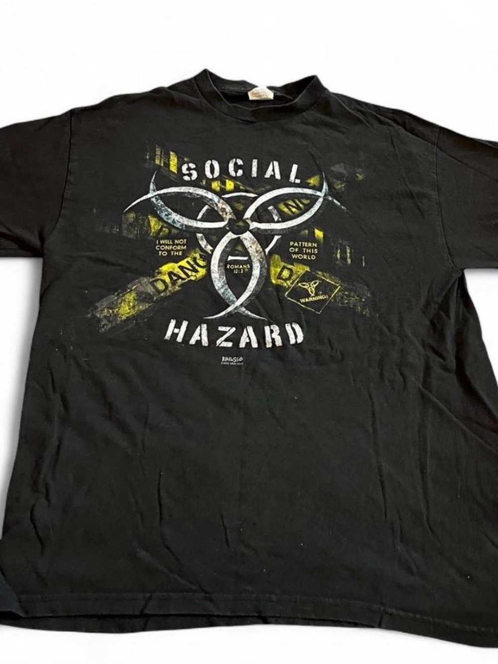 Men’s Y2K Social Hazard Religious Graphic Shirt Size L